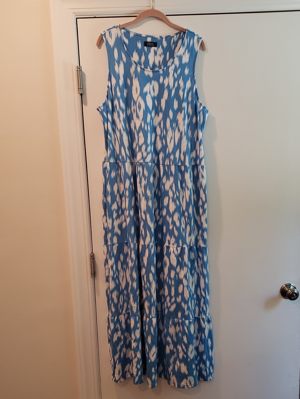 Sleeveless Blue & White Tiered Maxi Dress